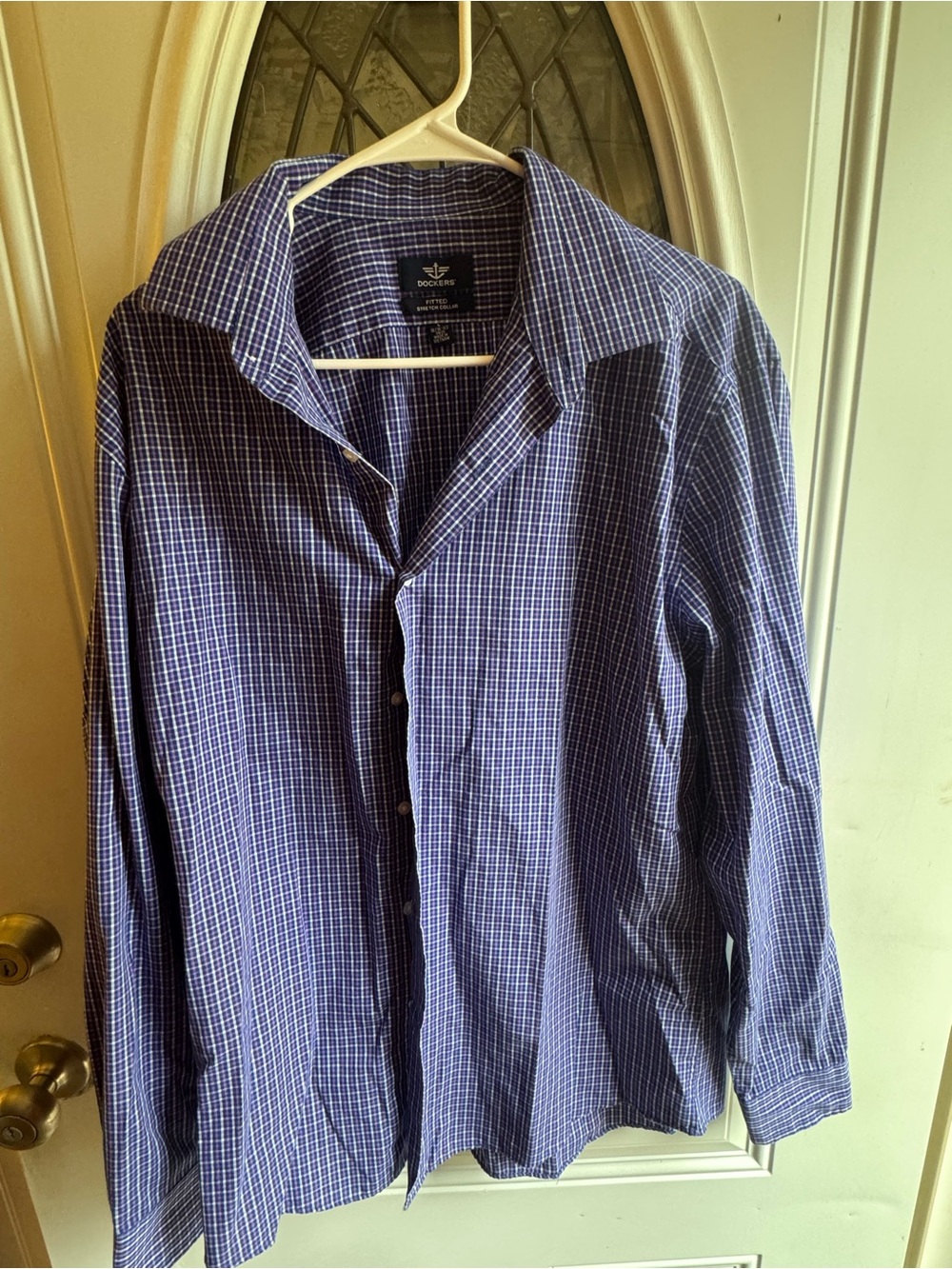 Dockers Fitted Blue Purple Plaid Dress Shirt 16-16.5 34/35